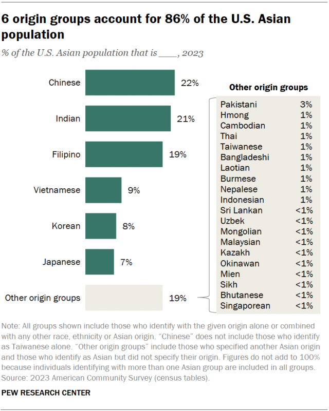 6 origin groups account for 86% of the U.S. Asian population