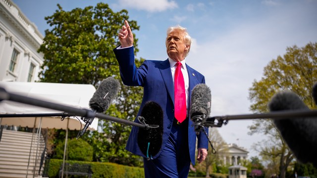 President Donald Trump speaks to members of the media on the South Lawn of the White House on April 3, 2025. (Andrew Harnik/Getty Images)