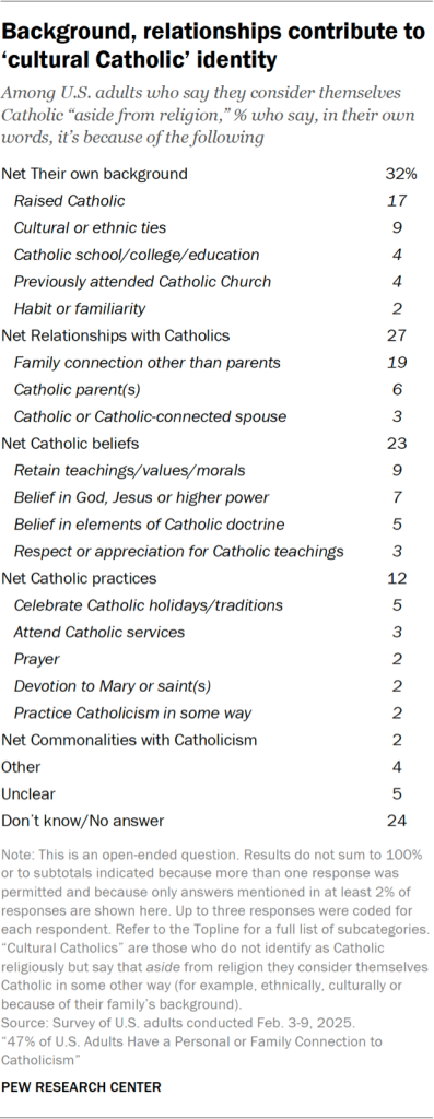 Table showing that background and relationships contribute to the ‘cultural Catholic’ identity