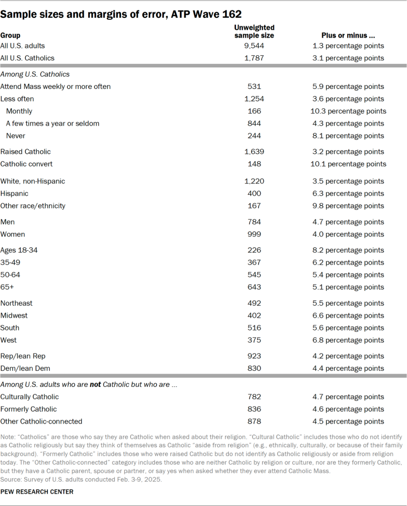 Table showing the sample sizes and margins of error in ATP Wave 162