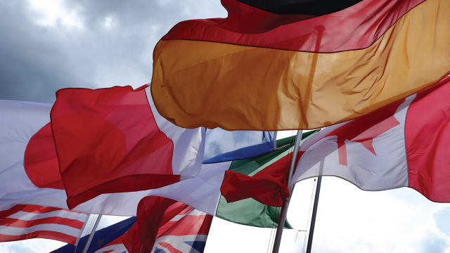 Flags of the G7 countries. (Karl-Josef Hildenbrand/picture alliance via Getty Images)