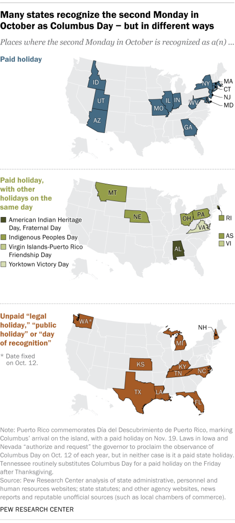 Many states recognize the second Monday in October as Columbus Day – but in different ways