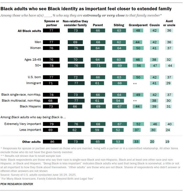 Black adults who see Black identity as important feel closer to extended family