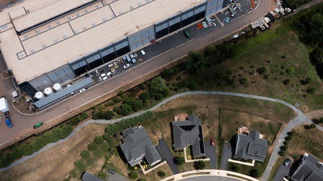 An Amazon Web Services data center located next to single-family homes in Stone Ridge, Virginia. (Nathan Howard/Getty Images)