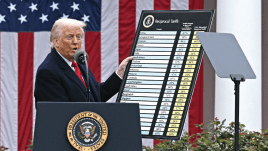 President Donald Trump delivers remarks on tariffs at the White House in Washington, D.C., on April 2, 2025. (Brendan Smialowski/AFP via Getty Images)