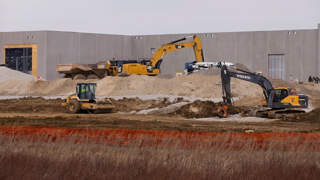 Construction continues at a new Meta data center in Beaver Dam, Wisconsin, on March 31. (Joe Timmerman/Wisconsin Watch via Getty Images)