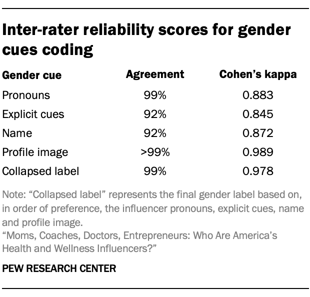 Inter-rater reliability scores for gender cues coding