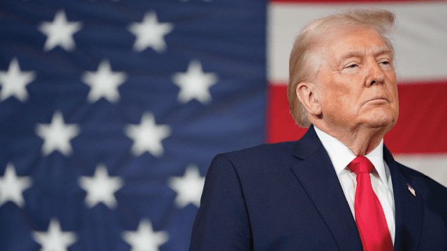 U.S. President Donald Trump speaks during a visit to the Fort Bragg Army base in North Carolina on Feb. 13, 2026. (Nathan Howard/Getty Images)