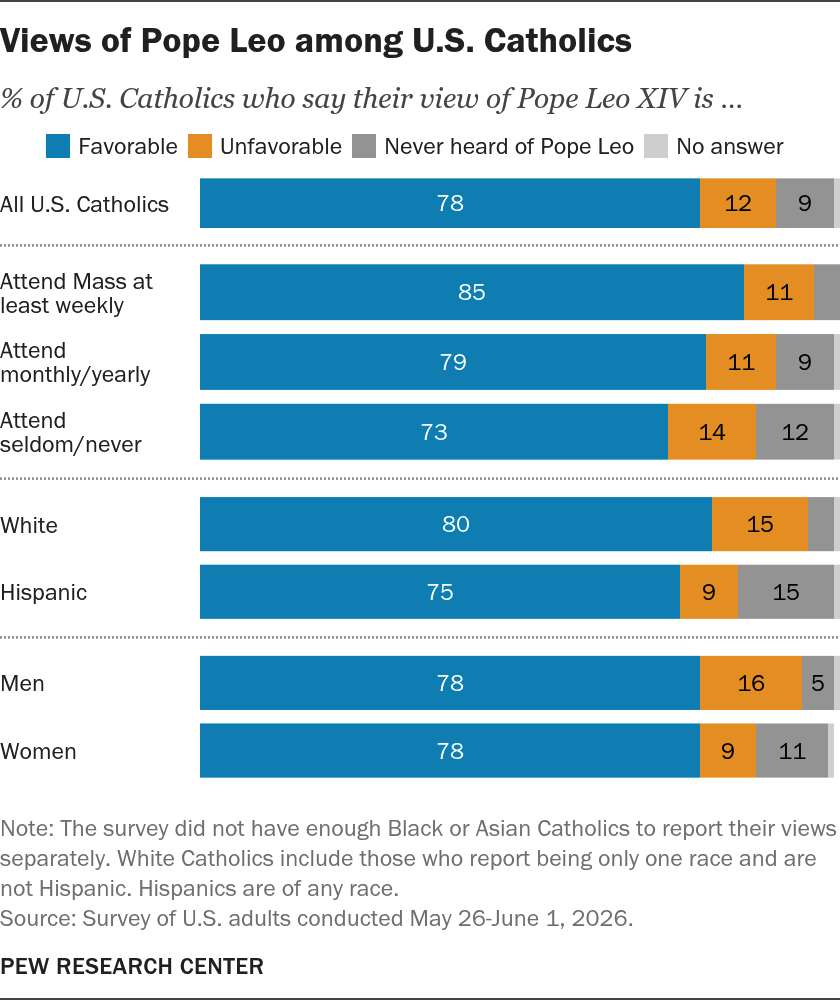 Most U.S. Catholics view Pope Leo favorably; many think Trump has been too critical of him