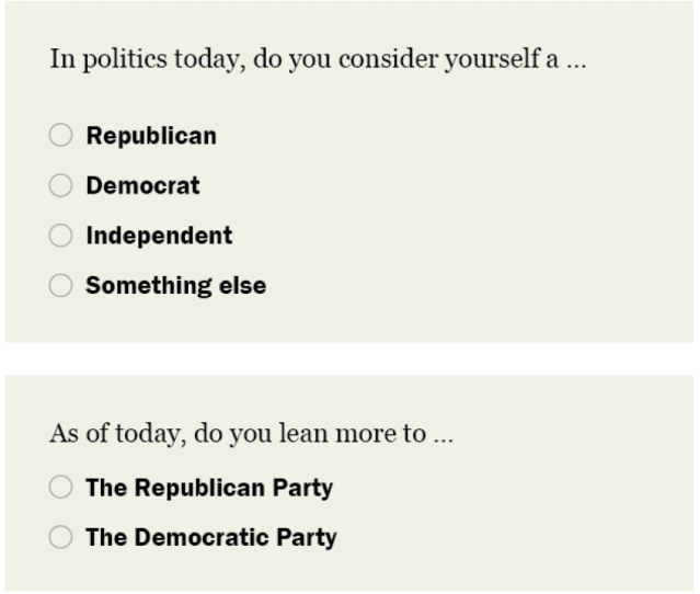 survey questions on party affiliation