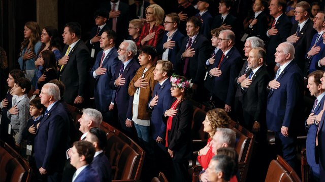 Then-incoming members of the 119th Congress stand for the Pledge of Allegiance in the House Chamber of the U.S. Capitol on Jan. 3, 2025. (Chip Somodevilla/Getty Images)