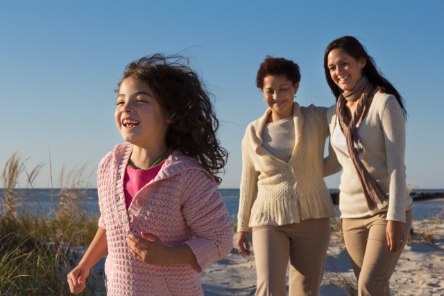 Family walking on beach together
