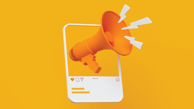 Illustration showing a megaphone framed by a mobile phone.