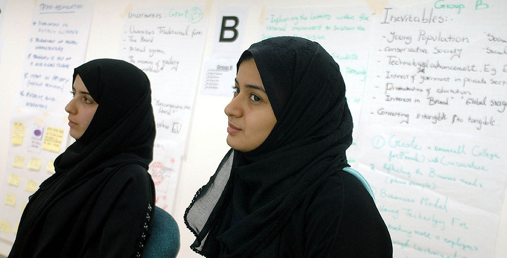 Female students, like these at Dar Al-Hekma University in Saudi Arabia, are part of a surge in post-secondary attainment by women in Gulf Cooperation Council countries. (Kaveh Kazemi/Getty Images)